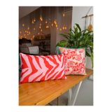 RahanDesign Kaplan Pembe - Kırmızı Desenli Süet Kumaş Çift Taraflı 2li Kırlent Kılıfı Seti - (43x43cm - 30x50cm)