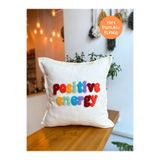 RahanDesign Positive Energy Punch İşlemeli Pamuklu Kumaş Kırlent Kılıfı - 43*43cm - Punch İşlemeli Yastık Kılıfı