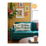 RahanDesign Yeşil Good Vibes - Chill Here Yazılı Punch İşlemeli 2li Kırlent Kılıfı Seti - 43 x 43 cm -
