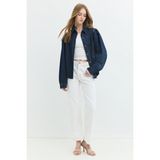 Rahat Fit Balon Kol Taşlı Rinse Koyu Indigo Kadın Jean Gömlek - Lacivert