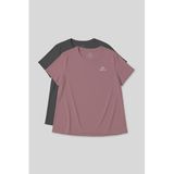 Rahat Form 2'li Paket Koyu Gri-Gül Kurusu Büyük Beden Performans Kadın T-Shirt-97308