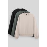 Rahat Form Basic O Yaka 3'lü Paket Siyah-Bej-Çağla Erkek Sweatshirt 88053