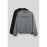 Rahat Form O Yaka 2li Paket Siyah-Gri Melanj Erkek Sweatshirt - 88020