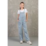 Rahat Geniş Paça Cepli Denim Salopet Jean Kız Çocuk Tulum - Mavi - 13 - 14 Yaş