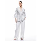 Rahat Kalıp Kemer Detaylı 3/4 Geniş Kollu Uzun Kimono