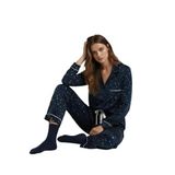Rahat Kalıp Uzun Kollu Gömlek Yaka Yıldızlı Kadife Pijama Üstü