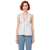Rahat Kalıp Yazlık Bluz Ekose Polyester Karışımlı Dokuma Şık Görünüm Ve_Açık Mavi-34