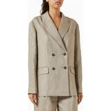 Rahat Kesim Keten Blazer, Yazlık Şıklık Için Hafif Ceket - 2XS - Açık Kahverengi