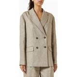 Rahat Kesim Keten Blazer, Yazlık Şıklık Için Hafif Ceket - XS - Açık Kahverengi