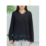 Rahat Kesim V Yaka Etek Ucu Tül ve Inci Işlemeli Siyah Anne Penye Bluz - 2XL