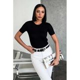 Rahat Şık Kısa Kollu Bisiklet Yaka Likralı Viskon Penye Body Siyah