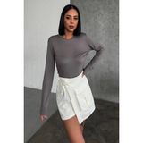 Rahat ve Şık Uzun Kollu Bisiklet Yaka Likralı Viskon Penye Body Füme ( Lisinya )