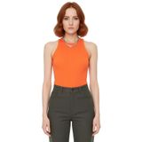 Rahat Yazlık Bluz Viskoz Triko Bisiklet Yaka Fitted Kalıp Kolsuz Premium Kalite_Turuncu-XS