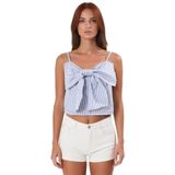 Rahat Yazlık Çizgili Crop Bluz Fiyonklu Dokuma Kumaş Uzun Ömürlü Yüksek Kalite Kaliteli İşçilik_Mavi-36