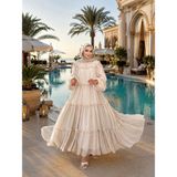 Rahime Durmuş Collection Premium Şifon Kat Kat Tesettür Elbise – Uçuş Uçuş Salaş Kesim, Astarlı, Bordo Abiye & Özel Gün Elbisesi - 2 - Taş