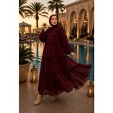 Rahime Durmuş Collection Premium Şifon Kat Kat Tesettür Elbise – Uçuş Uçuş Salaş Kesim, Astarlı, Bordo Abiye & Özel Gün Elbisesi - 2