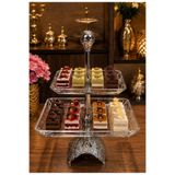 RAHSAN COLLECTİON GÜMÜŞ OSMANLI MOTİFLİ 2 KATLI CAM SUNUMLUK
