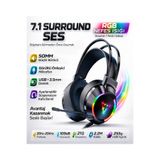 Raiden G606 7.1 Surround Ses, RGB Işıklı, USB Oyuncu Gaming Kulaklık, Mikrofon, PC Telefon Bilgisayar Uyumlu, Siyah