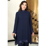 Raika Moda Umay Şifon Tunik Pantolon Takım Lacivert TBSELB68