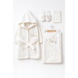 Rain Baby Erkek Çocuk Bornoz Set 4 Parça Silgi,Terlik, Havlu ve Bornoz