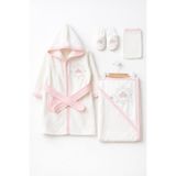 Rain Baby Kız Çocuk Bornoz Set 4 Parça Silgi,Terlik, Havlu ve Bornoz 0-3 Yaş