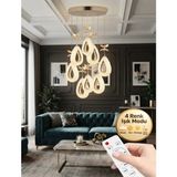 Rain Model 8'li Gold 3 Renk Modu Kristal Taşlı Modern Salon Mutfak Oturma Çocuk Odası LED Avize - Altın