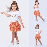 Rainbow Kız Çocuk Katlı Etek Lastikli Bluz ve Saç Tokalı 3lü Takım - 3B2-Turuncu - 4 - 5 Yaş