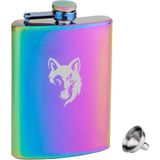 Rainbow Paslanmaz Çelik Cep İcki Matarası 8oz 240ml Kurt