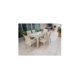 Rainboww 80x140 Camlı Masa 6 Sandalye Rattan Takım Çöl Beji