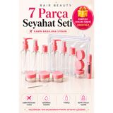 RAİR BEAUTY 7 Parça Seyahat Seti Şeffaf Çantalı Sızdırmaz Kozmetik Dolum Şişesi Seti, Kabin Bagajına Uygun + Parfüm Dolum Şişesi Hediyeli (KARIŞIK RENK GÖNDERİLİR)