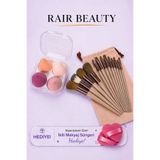 RAİR BEAUTY Fix Özel Keseli Pembe Fırça Seti ve Sert Kutulu 4'lü Makyaj Süngeri İkili Pudra Süngeri HEDİYELİ