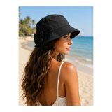 RAİR BEAUTY Kadın Fiyonk Detaylı Siyah Kova Şapka - (TESETTÜRE UYGUN TOPUZA GÖRE AYARLANIR ÇITÇITLI) Arkası Ayarlanabilir Cırt Cırtlı Bucket Hat
