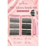 RAİR BEAUTY Profesyonel İpek Kirpik Seti 600 Parça Kirpik, Yapıştırıcı, Sabitleyici, Cımbız ve Kirpik Tarama Fırçası DIY Kirpik Seti