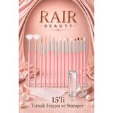 RAİR BEAUTY Tırnak Desen Verme Fırçası Nail Art Fırçası 15'li Fırça Seti ve Stamper Damga Baskı French Set