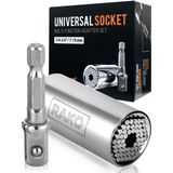 RAK Evrensel soket sapı – (7 – 19 mm) çok fonksiyonlu cırcır matkap adaptörü – erkekler, kendin yap el işi, baba/baba, eş, erkek arkadaş, kadın için gümüş 2 parçalı set