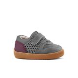 Rakerplus Bob Hakiki Deri Gri Bordo Barefoot Cırtlı Lastikli Bebek Sneaker Ayakkabı