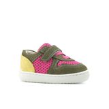 Rakerplus Bob Hakiki Deri Haki Yeşil Pembe Barefoot Cırtlı Lastikli Bebek Sneaker Ayakkabı