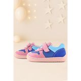 Rakerplus Bob Hakiki Deri Mavi Pembe Barefoot Cırtlı Lastikli Bebek Sneaker Ayakkabı