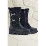 Rakerplus Siyah Uzun Fermuarlı Kurdeleli Kız Çocuk Yağmur Çizmesi