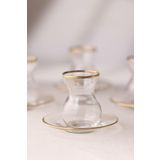 RAKLE Astoria Gold Premium Çay Seti Koleksiyonu - Altın Yaldızlı Kristal Cam - 12 Parça 140cc Bardak ve Tabak - El İşçiliği Detaylar - Çay Servisi