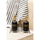 Rakle Essential Siyah Metal Ahşap Kulplu Stand 2'li Sıvı Sabunluk Seti Siyah 420 cc - 420 ml