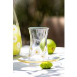 RAKLE Fiona Premium Çay Seti Koleksiyonu - Şeffaf/Sarı Rim Kristal Cam - 12 Parça 170cc Bardak ve Tabak - Özel Tasarım - Çay Servisi
