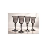 rakle refined glassware Füme Cam Kadeh 270 cc 4’lü Set Desenli Ayaklı Su Meşrubat Bardağı