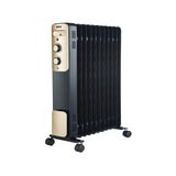 Raks 2300 W Elektrikli Yağlı Radyatör 11 Dilim Zemin Tipi Enerji Tasarruflu İç Mekan Isıtıcı - Siyah - Gold