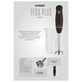 Raks Pera Plus 1700 Watt Paslanmaz 4 Bıçaklı 600 ML.Ölçme Kabı ve Kahvaltı Bıçağı Hediyeli El Blender