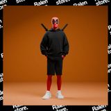 Ralen Özel Tasarım Urban Style Deadpool Aksiyon Figürü – 3D Baskı Koleksiyonluk Dekoratif Heykel – Marvel Karakteri Masaüstü Dekorasyonu – Kapüşonlu ve Katanalı Süper Kahraman Modeli - Kırmızı - Siyah