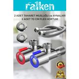 RALKEN 2 Adet İnox Paslanmaz Çelik Aç Kapa Ara Musluk & Taharet Musluğu ve 2 Adet Flex Bağlantı Hortumu