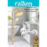 Ralken 2'li Gold Banyo Batarya Duş Seti; Gold (Altın) Robot Duş Seti ve Beyaz Banyo Bataryası - Yağmurlama Tepe Duş Takımı