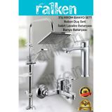 RALKEN 3'lü Banyo Seti; Krom Robot Duş Seti, Banyo Bataryası ve Sabit Lavabo Bataryası - 3'lü Batarya Seti