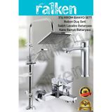 RALKEN 3'lü Banyo Seti; Krom Robot Duş Seti, Kare Banyo Bataryası ve Lavabo Bataryası - 3'lü Batarya Seti